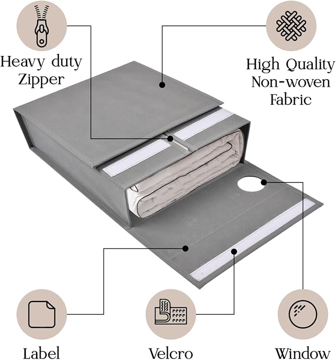 8 Pack Bed Sheet Organizer and Storage, Foldable Storage Bed Sheet Organizer for Linen Closet with Viewing Window & Label for Bedding Sheets & Blankets (Queen & King Size) Gray