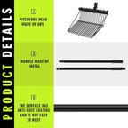 Lasnten 3 Sets Metal Manure Fork with Long Metal Handle Pitch Fork Manure Rake Black Heavy Duty Muck Rake for Gardening Horse Stall Stable Grass Hay Cleaning Farm Work
