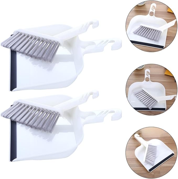 Mini Broom and Dustpan Set 2pcs White, Handheld Household Cleaning Brush Combo for Kitchen and Desktop Use, Compact Home Cleaning Accessory