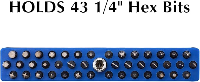 EMENTOL 1/4" Magnetic Bits Holder - Blue, 43PCS Hole, Bit Organizer with Strong Magnetic, Magnetic Bits Organizer