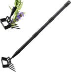 INFLATION Stirrup Hand Hula Hoe Heavy Duty Metal Gardening Weed Puller Tool 4 Tines Prong 2-in-1 Herb Stripper Yard Rake for Women Kids Men Garden Grandpas Weeder 32-62 inch Long Adjustable Handle