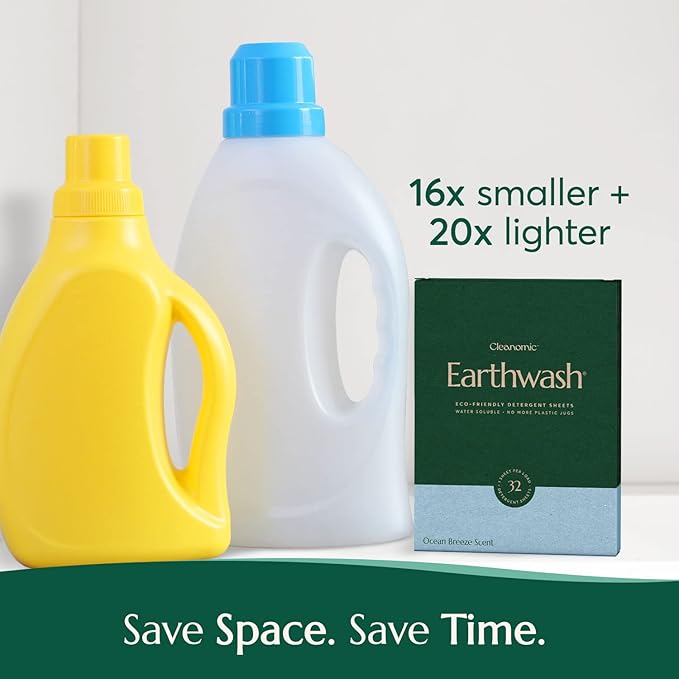 Earthwash Laundry Detergent Sheets (Up To 320 Loads) 160 Ocean Breeze Sustainable Sanitizer Strips - Ideal for Travel & Home Liquidless Laundry by Cleanomic