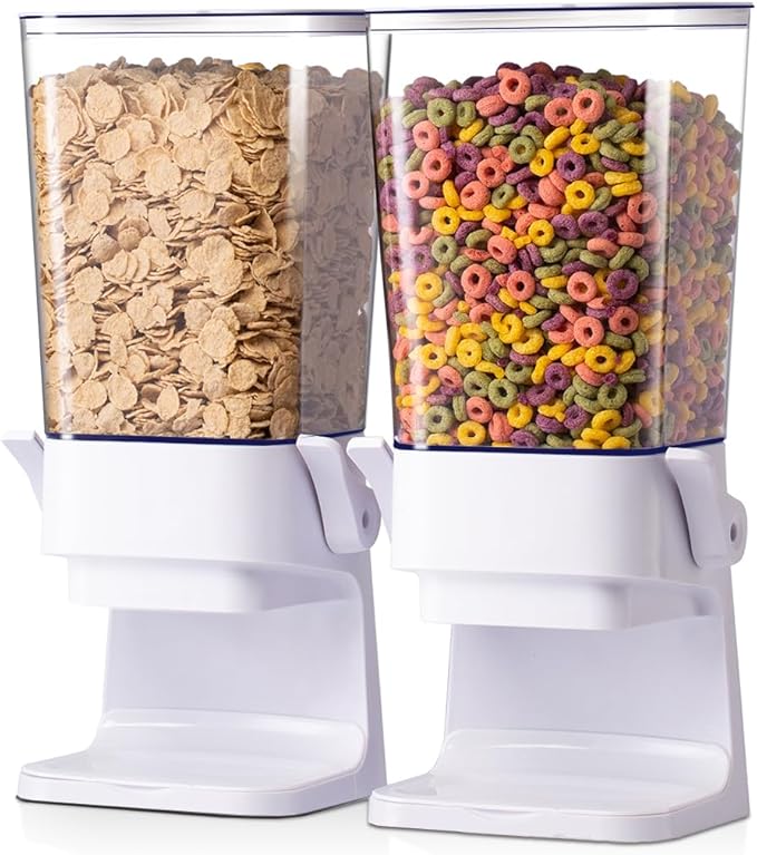 Cereal Dispenser Countertop with lids, 5L Organization and Storage Containers for Kitchen and pantry, Plastic Containers for food, Cereal, Rice, Beans, Grains, Nuts, Oatmeal, Pet food, White, 1Pc