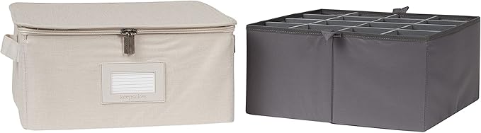 Covermates Keepsakes - Adjustable Zip-Top Storage Box - Configurable FlexGrid Compartments - Heavy Duty Polyester- Reinforced Handles - Stackable Design - Indoor Storage, Beige Heather