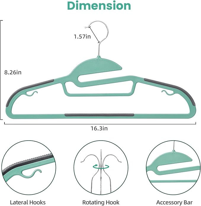 Heavy Duty Plastic Hangers 50 Pack with Non-Slip Design,0.2 Inches Thick,360°Swivel Hook Space Saving Organizer for Bedroom Closet,Shirts,Pants,Strong Enough for Coat(Dusty Blue- S Shaped)