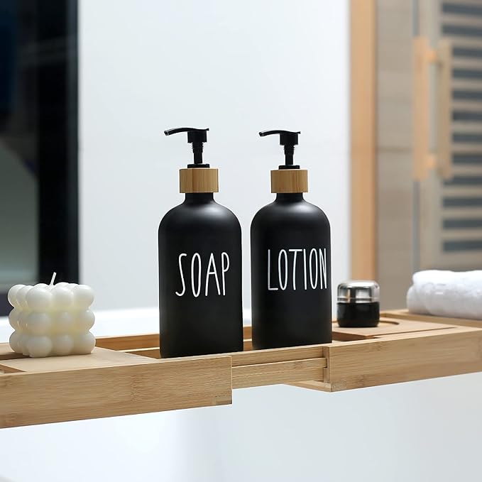 MOMEEMO Black Soap Dispenser Bathroom Set, Hand Soap and Lotion Set Suitable for Bathroom Decor. (Black)