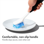 OXO Good Grips Dish Brush, Nylon Bristles with Built-in Scraper, Safe for Non-Stick Cookware, Non-Slip Handle, Dishwasher Safe