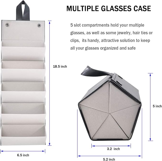 Kenpal Sunglasses Storage Organizer Holder Foldable Travel Case with 5 Slot Compartments for Multiple Glasses