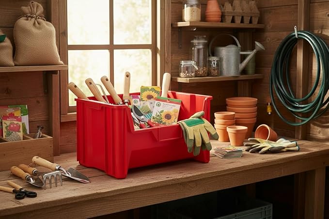 Hudson Exchange 20" x 15" x 12.5" (54 Pack) Plastic Giant Stackable Hopper Bin Container, Red
