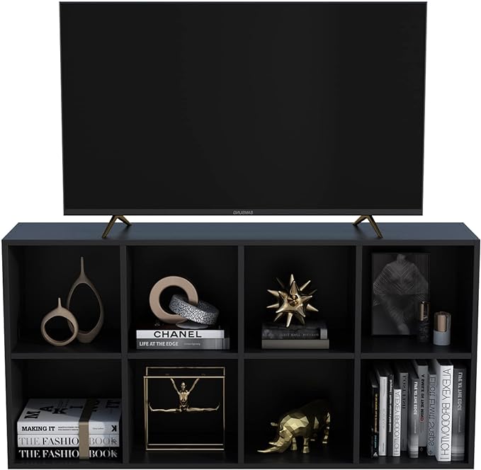 8-Cube Storage Shelf Bookcase - Wooden 4-Tier Floor Standing Open Bookshelf, Modern TV Stand up to 55 Inchs for Home and Office, Black