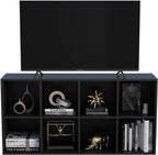 8-Cube Storage Shelf Bookcase - Wooden 4-Tier Floor Standing Open Bookshelf, Modern TV Stand up to 55 Inchs for Home and Office, Black