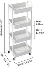 Sywhitta 4-Tier Plastic Rolling Utility Cart with Handle, Multi-Functional Storage Trolley for Office, Living Room, Kitchen, Movable Storage Organizer with Wheels, White