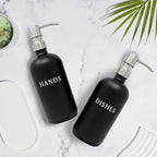 Black Glass Hand and Dish Soap Dispenser Set - Modern Farmhouse Sink Accessories - 16 oz Kitchen Sink Set With Tray, Stainless Pumps & Funnel