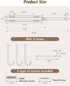Supforce Valet Rod for Closets, 12" Valet Rod With 4 Hooks, Closet Organizer Slide Out Clothing Hanger Rods Extender Perfect for Suits,Dresses,Belt,Tie, Black