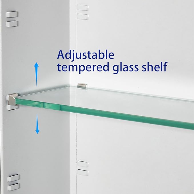 Bathroom Medicine Cabinet with Beveled Edge Mirrored Door 36 x 26 inch, Recessed or Surface Mount, with Adjustable Glass Shelves