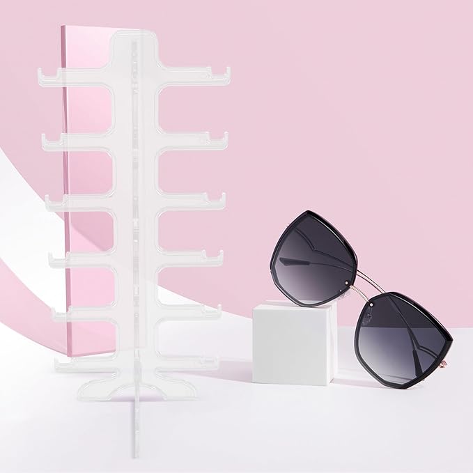 FENICAL Multi-Layer Sunglasses Organizer Display Stand 6-Tier Plastic Glasses Storage Holder Rack for Desktop Eyewear Display and Home Organization