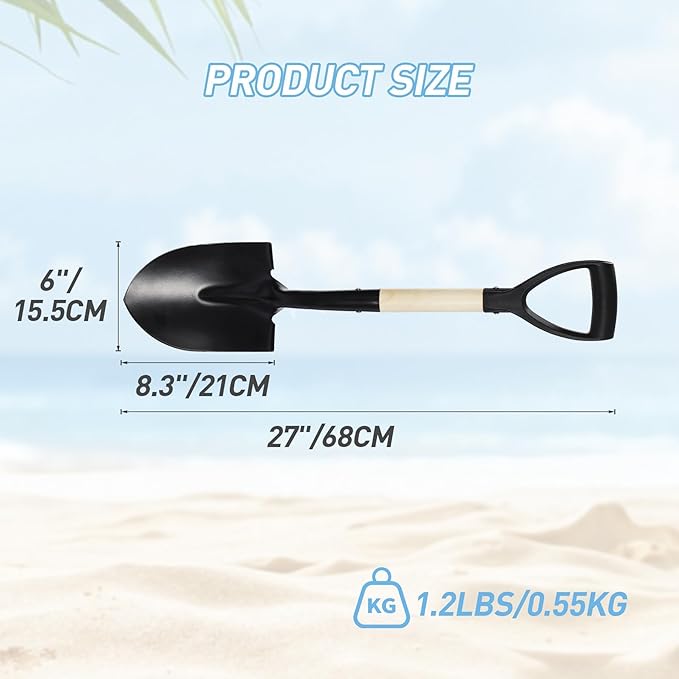 REDCAMP 27" Beach Spades Sand Shovels with D-Handle for Adults Gardening Tools Kit Travel Sandbox Snow Scoop Wood Handle Spade for Digging Sand Snow, Manganese Steel Spades