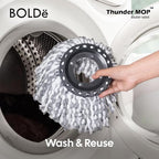Thunder Mop Spin System - Double-Sided - 2 Compact Stackable 6L Buckets, Microfiber Head, Stainless Steel Wringer, Antifungal Quick-Dry Cleaning, Soap Dispenser, 3 Free Refills (Black/Grey)
