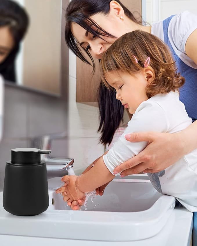Bosilunlife Ceramic Foaming Soap Dispenser - 12Oz Matte Black Foam Hand Soap Dispenser Bathroom Countertop Kitchen Dish Soap Pump Dispenser Liquid Wash Dispenser for Bathroom