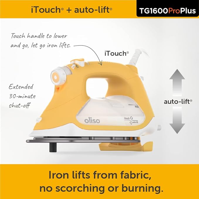 oliso TG1600 ProPlus Smart Iron with Auto-Lift – 1800 Watt Steam Iron for Clothes, Sewing, Quilting & Crafting – Diamond Ceramic-Flow Soleplate, Butterscotch