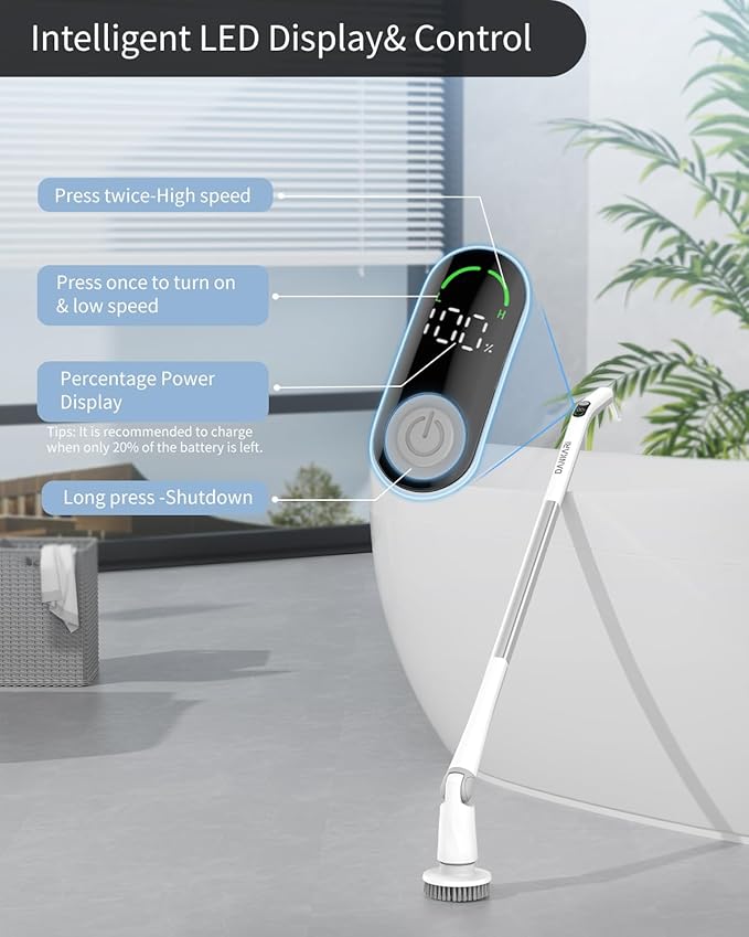 Electric Spin Scrubber - Powerful Cordless Waterproof Cleaning Brush with 6 Replaceable Heads, Rechargeable Multi-Surface Scrubber for Bathroom, Kitchen, Floors, Tiles, and More