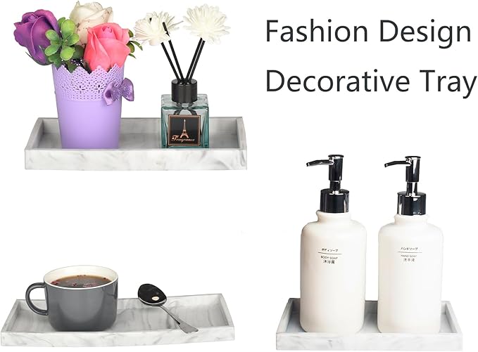 DNC Silicone Bathroom Tray for Counter, 2PC 7.9" Small Vanity Tray for Countertop, Kitchen Sink Soap Tray for Dish Holder Dispenser Toilet Tank Desk Organizer
