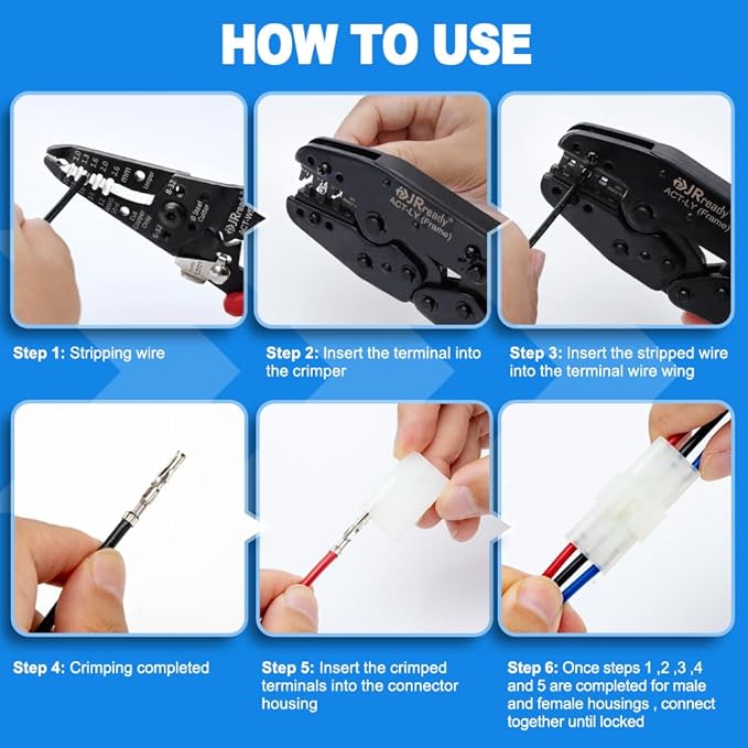 JRready ST6550 .093” Pin Connector Kit 2 3 4 6Pin Connectors Power Crimp Housing Plug 1189 Series Male Female Terminal 14-20AWG Standard Molex 5.03mm Pitch with Crimper Upgraded Pin Removal Tool