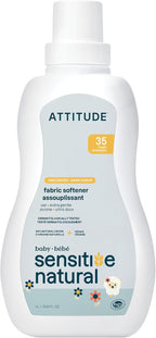 ATTITUDE Baby Fabric Softener for Sensitive Skin, Plant and Mineral Based Ingredients, Vegan Household Products, Unscented, 35 Loads, 33.8 Fl Oz