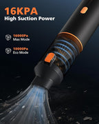 Car Vacuum Portable with 16000Pa Powerful Suction, Handheld Vacuum Cordless Rechargeable Blow & Suction 4 in 1, Small Vacuum Cleaner for Car, Home, Office, Outdoor (Black Orange)