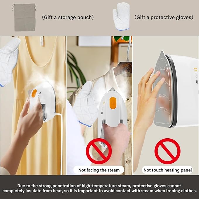 Mini Steamer＆Iron 2 in 1 Garment Steamer, Portable Travel Size Steam Iron for Clothes,1000W, 3 Mode Ironing, 250ML Detachable Water Tank, 8FT Power Cord, Leak Proof Design