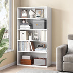 Basic Open Shelf Bookcase - 5-Tier Wooden Cube Storage Shelves Split Bookshelf, White