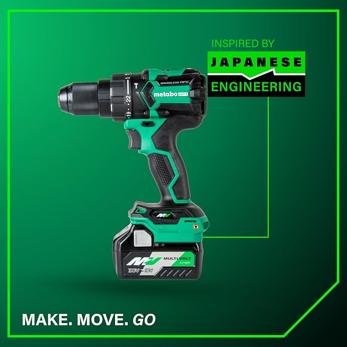 Metabo HPT 36V MultiVolt™ Cordless Brushless 1/2" Hammer Drill Kit, Power Drill Kit with Lithium-Ion Metabo Batteries , Case and Charger, Compact Lightweight Power Tool, DV36DC