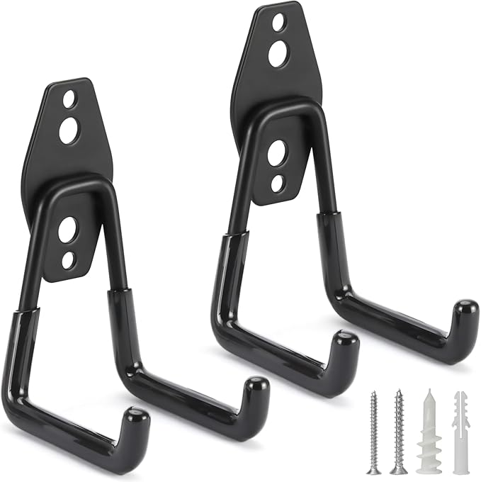 2 Pack Heavy Duty Garage Hooks Storage Organizer Wall Mount Power and Garden Tool Hangers, for Hanging Ladders, Ropes, Hose, Bulk Items