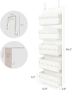 Dahey Over The Door Organizer Boho Nursery Storage Decor Closet Hanging Organizer with Tassels Decoration for Bedroom Nursery Bathroom Apartments Dorm Pantry, 5 Pockets, White