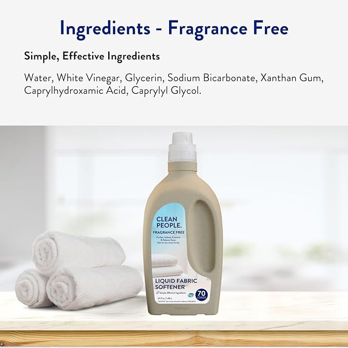 The Clean People Liquid Fabric Softener - Softens & Removes Static Cling - Vegan (50 Fl Oz, Fragrance Free)