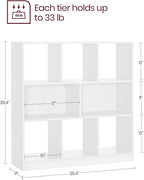 VASAGLE Bookcase, Bookshelf, Freestanding Storage Unit, 8 Open Compartments, Used Horizontally, Vertically, Upside Down, 11 x 35.4 x 39.4 Inches, for Living Room, Study, Office, White ULBC55WT