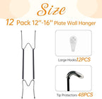 Bilillo 12 Pack Plate Hangers for The Wall, Suitable for 12-16 Inch Decorative Plate,Invisible Heavy Duty Wire Plate Holder with Wall Hooks, Plate Hangers for Displaying Plates, Platter, Dish (Black)