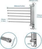 Towel Rack Wall Mounted JSVER Bathroom Towel Rack, Space Saving Towel Holder, 13.4 Inches Swivel SUS304 Stainless Steel Towel Bar, 180° Rotation 6 Arms Towel Racks for Bathroom