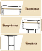 Aetyord Towel Racks for Bathroom - Wall Mounted Metal Rack with Wood Plank, Bathroom Storage Organizer, Towel Holder Stores 6 Large Rolled Towels Easily, Black with Wood Plank
