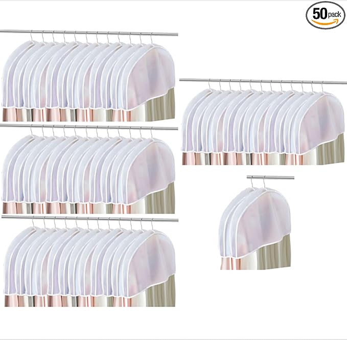 50pcs Clothes Protectors For Hanging Clothes，Suit Covers For Closet，Dust Covers For Hanging Clothes，Garment Covers For Hanging Clothes，Hanger Covers To Keep Dust Off Clothes，24''W X 12"H X 2''D