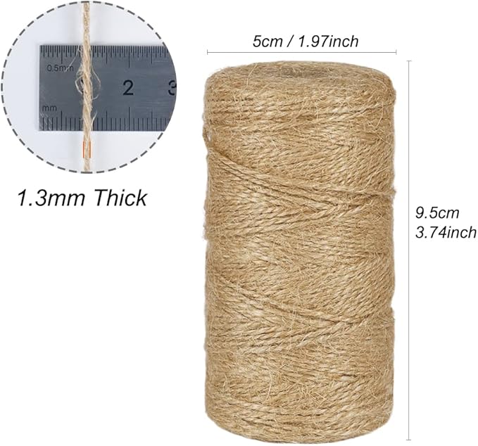 Tenn Well Natural Jute Twine, 656 Feet 1mm Thin Rustic Twine String for Arts & Crafts, Gift Wrapping, Gardening, Wedding, Halloween Decor, Christmas Ornaments (2PCS X 328 Feet)