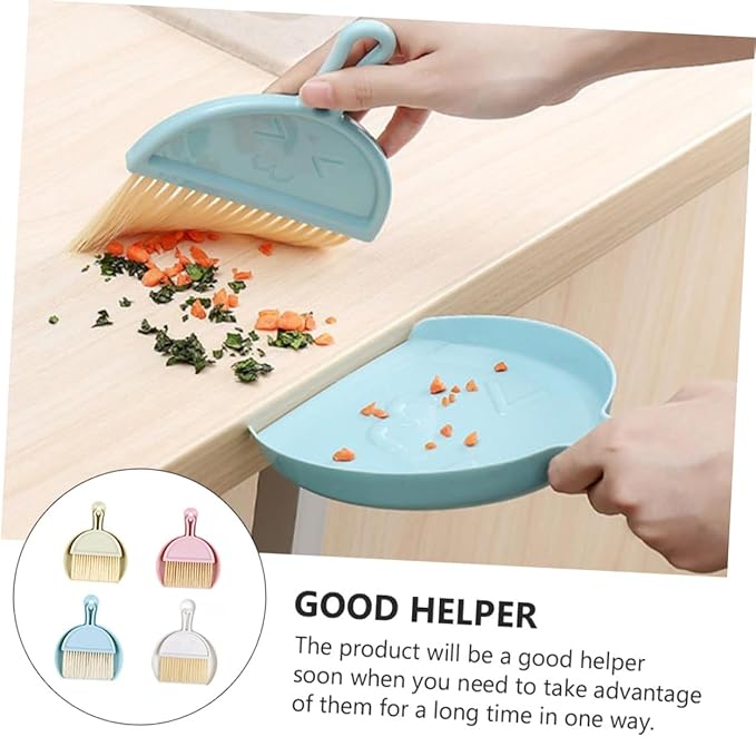 4 Sets Mini Dust Brush and Dustpan Multi Function Handheld Cleaning Accessory for Quick Cleanup Desks Countertops and Pet Areas Compact Broom and Dustpan