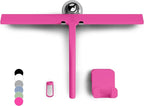 GÜTEWERK Silicone Shower Squeegee for Glass Doors & Mirrors with Stainless Steel Core, Streak-Free & No-Squeak Window Cleaning, 3-in-1 No-Drill Mount (Hook/Suction/Adhesive),Pink, 15 Inches