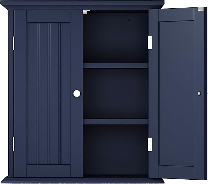 ChooChoo Bathroom Wall Cabinet, Over The Toilet Space Saver Storage Cabinet, Medicine Cabinet with 2 Door and Adjustable Shelves, Cupboard, Navy Blue
