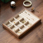 9 Grid +3 Line Black Walnut Wooden Jewelry Tray Organizer with Velvet Lining - Premium Jewelry Storage for Rings, Earrings, Brooches, LuxuryJewelry Drawer Organizer & Display Tray