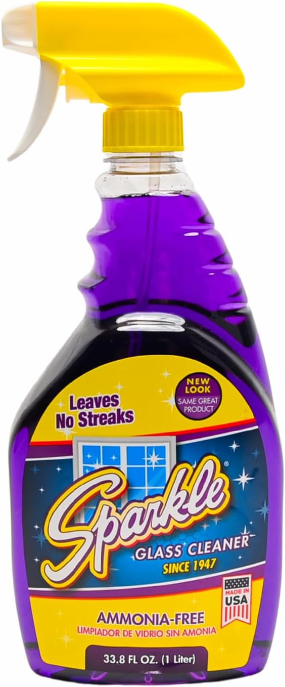 Sparkle Glass Cleaner, Ammonia-Free Streak-Free Formula, 33.8 fl oz Spray Bottle, Safe for Windows, Mirrors & Glass Surfaces (Pack of 6)
