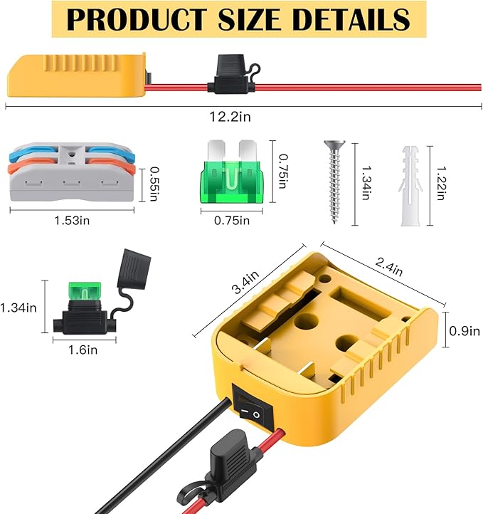 2 Packs for Power Wheel Adapter Compatible with Dewalt 20V Battery, Power Conversion Kit for DIY RC Toy Car, Ride On Truck, Power Tool, Battery Connector with Switch & Fuse, 12AWG Wire, Wire Terminal