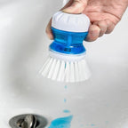 Dish Brush with Soap Dispenser for Dishes Pot Pan Kitchen Sink Scrubbing, White 3 Pack