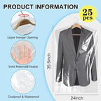 BEISHIDA 25PCS 35.5 Inch Plastic Garment Bag-Plastic Clear Dry Cleaner Laundry Bags for Clothes Cover Hanging Clothes Storage for Coat Suit Shirt Jacket Skirt