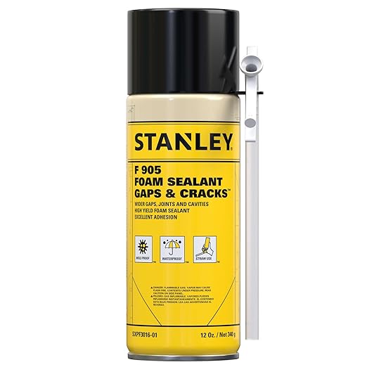 Stanley F905 Gaps & Cracks Sealant (1x12 Oz.) – Polyurethane Spray Foam Insulation for Window & Door, Waterproof Gap Filler, Low Expansion Foam for Indoor & Outdoor Use | Straw Use | 12 Oz. 1 Pack